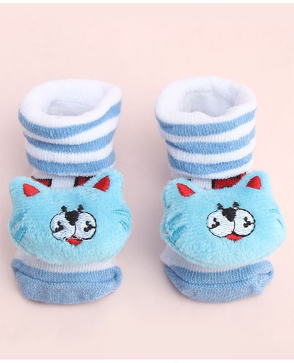 Cute Walk by Babyhug Socks With Large Kitten Applique - Light Blue