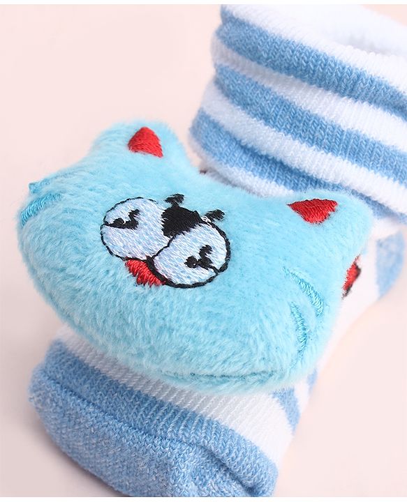 Cute Walk by Babyhug Socks With Large Kitten Applique - Light Blue