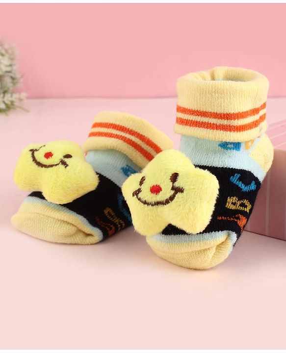 Cute Walk by Babyhug Fabric Socks Shoes With Large Star Applique - Yellow