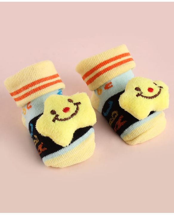 Cute Walk by Babyhug Fabric Socks Shoes With Large Star Applique - Yellow