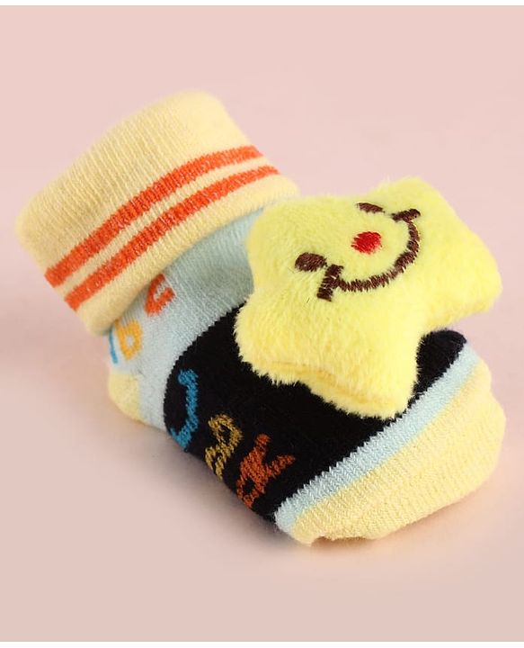 Cute Walk by Babyhug Fabric Socks Shoes With Large Star Applique - Yellow