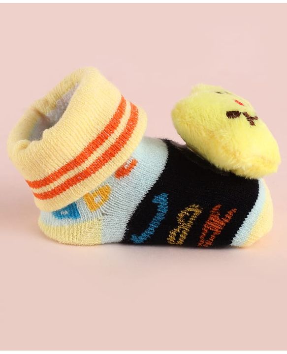 Cute Walk by Babyhug Fabric Socks Shoes With Large Star Applique - Yellow