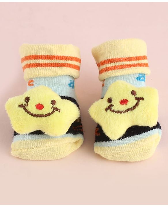 Cute Walk by Babyhug Fabric Socks Shoes With Large Star Applique - Yellow
