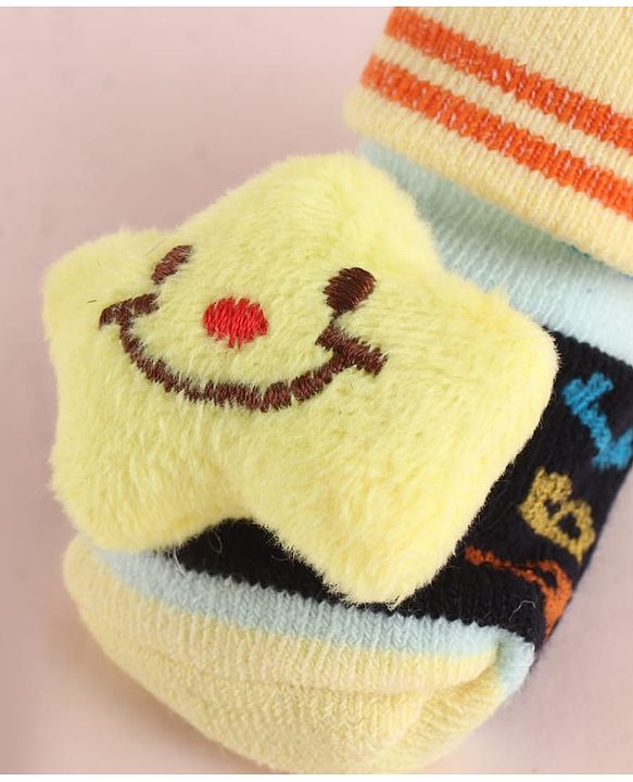 Cute Walk by Babyhug Fabric Socks Shoes With Large Star Applique - Yellow
