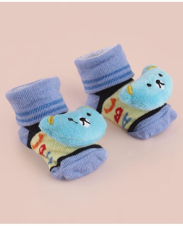 Cute Walk by Babyhug Socks With Large Bear Applique - Blue