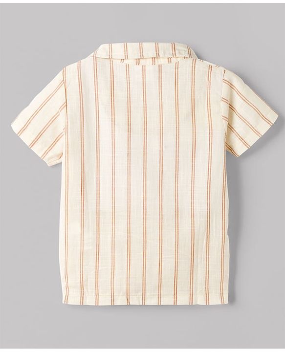 Babyhug 100% Cotton Knit Half Sleeves Striped Shirt and Shorts Set-Cream