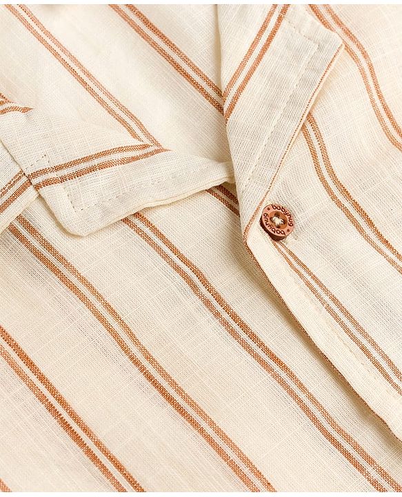 Babyhug 100% Cotton Knit Half Sleeves Striped Shirt and Shorts Set-Cream