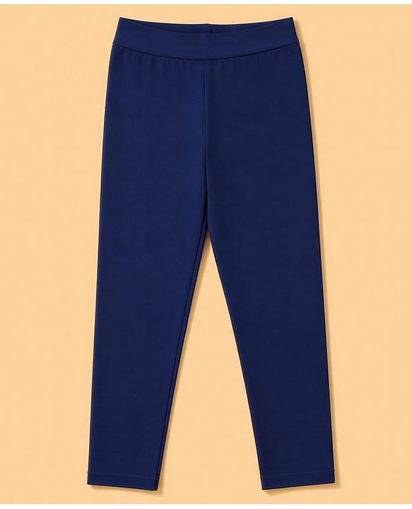 Pine Kids Cotton Lycra Knit Full Length Solid Colour Leggings Pack of 2 - White & Navy