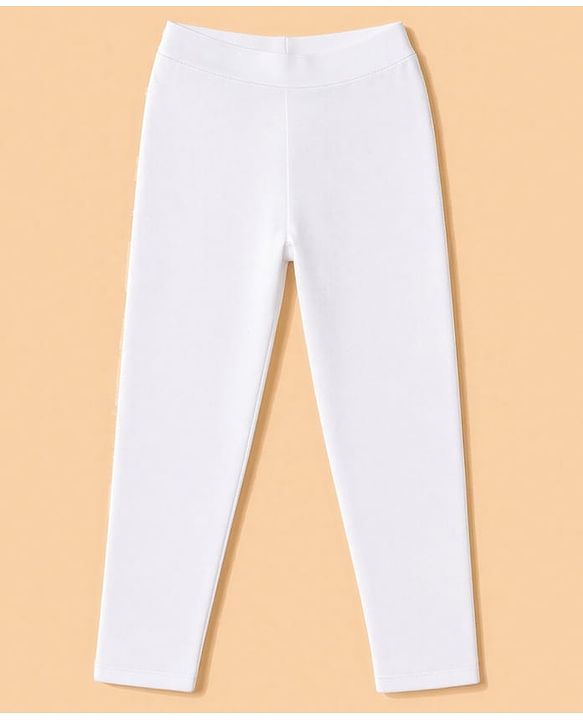Pine Kids Cotton Lycra Knit Full Length Solid Colour Leggings Pack of 2 - White & Navy