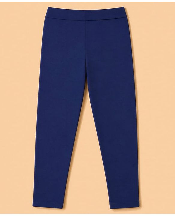 Pine Kids Cotton Lycra Knit Full Length Solid Colour Leggings Pack of 2 - White & Navy