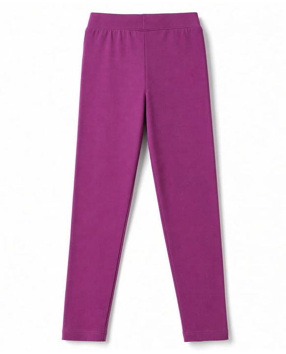 Pine Kids Cotton Lycra Knit Full Length Solid Leggings Pack Of 2 - Dark Pink & Purple