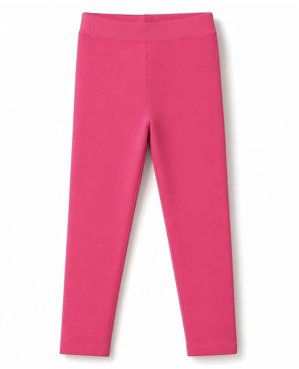 Pine Kids Cotton Lycra Knit Full Length Solid Leggings Pack Of 2 - Dark Pink & Purple