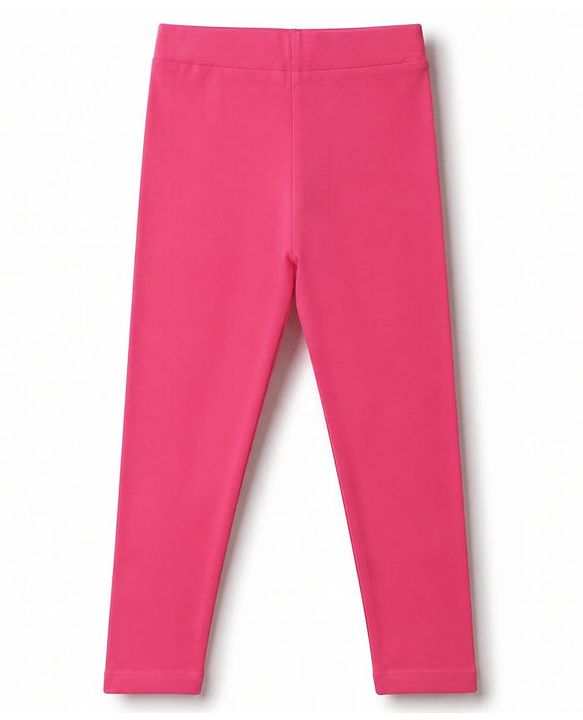 Pine Kids Cotton Lycra Knit Full Length Solid Leggings Pack Of 2 - Dark Pink & Purple