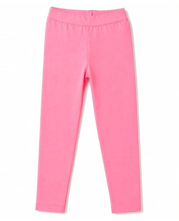 Pine Kids Cotton Lycra Knit Full Length Solid Colour Leggings Pack of 2 - Limegreen & Pink