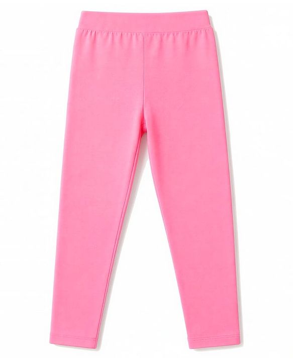 Pine Kids Cotton Lycra Knit Full Length Solid Colour Leggings Pack of 2 - Limegreen & Pink