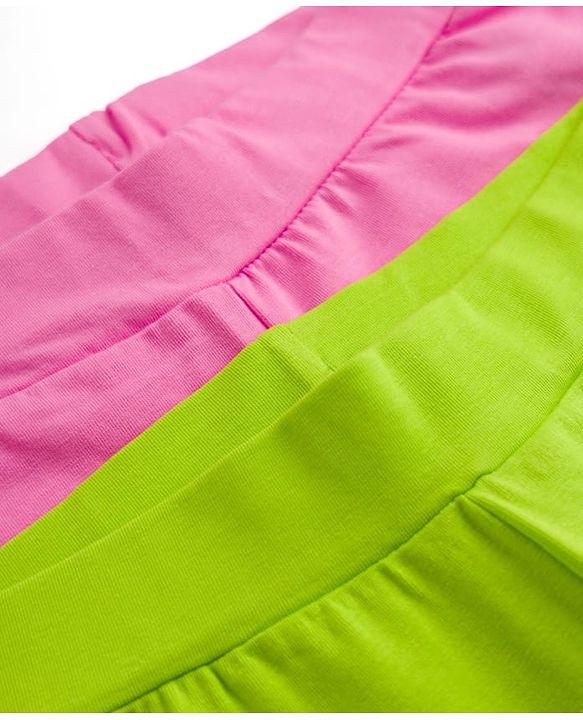 Pine Kids Cotton Lycra Knit Full Length Solid Colour Leggings Pack of 2 - Limegreen & Pink