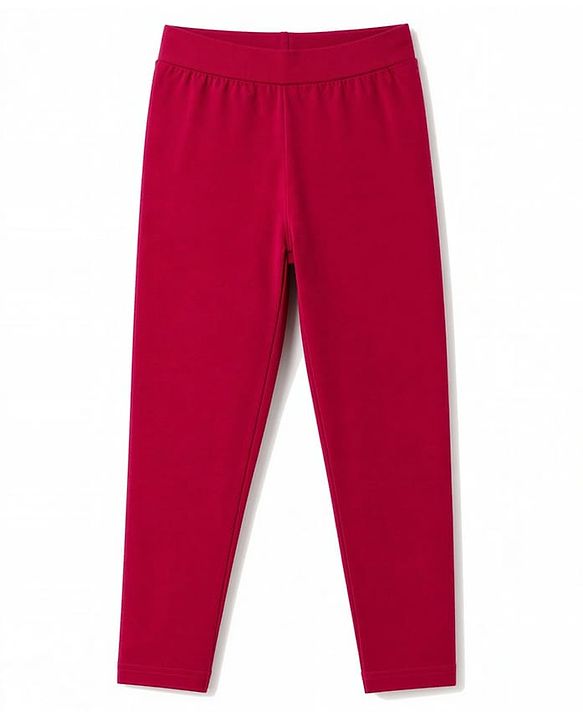 Pine Kids Cotton Lycra Knit Full Length Solid Colour Leggings Pack of 2 - Black & Maroon