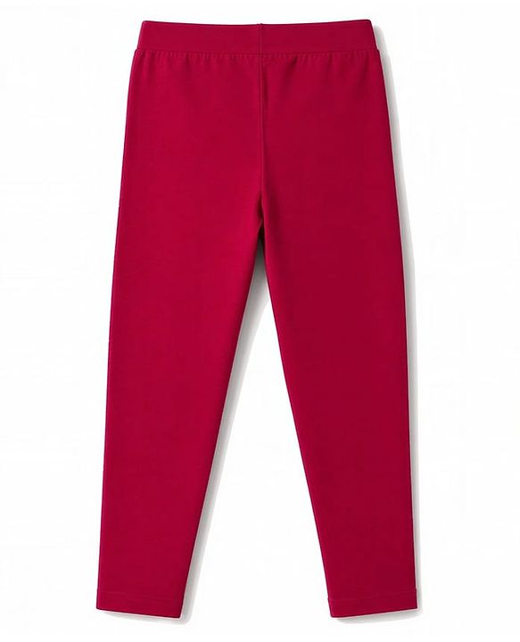 Pine Kids Cotton Lycra Knit Full Length Solid Colour Leggings Pack of 2 - Black & Maroon