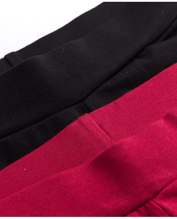 Pine Kids Cotton Lycra Knit Full Length Solid Colour Leggings Pack of 2 - Black & Maroon