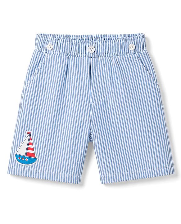 Babyhug Single Jersey Knit Half Sleeves  T-Shirt & Shorts Set with Stripes & Suspender - Blue & White