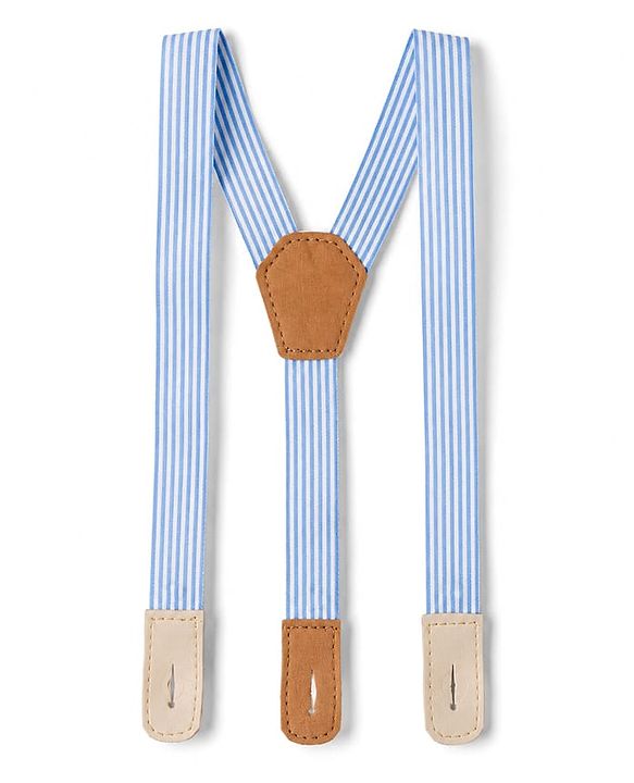 Babyhug Single Jersey Knit Half Sleeves  T-Shirt & Shorts Set with Stripes & Suspender - Blue & White