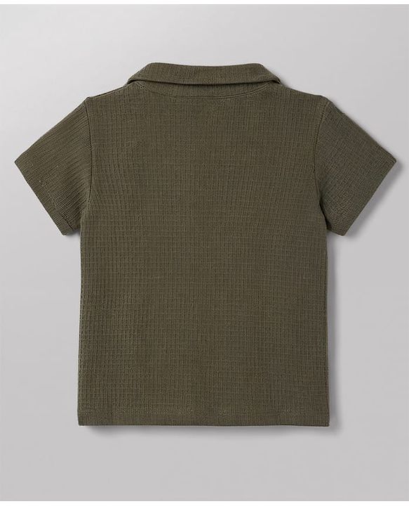 Babyhug Waffle 100% Cotton Knit Half Sleeves Shirt & Shorts Set With Text Printed Inner Tee - Olive Green