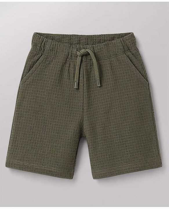Babyhug Waffle 100% Cotton Knit Half Sleeves Shirt & Shorts Set With Text Printed Inner Tee - Olive Green