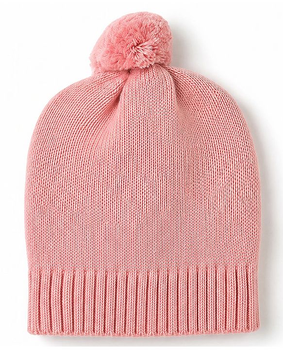 Babyhug 100% Cotton Knit Full Sleeves Elephant Patch Sweater set with Cap - Light Pink