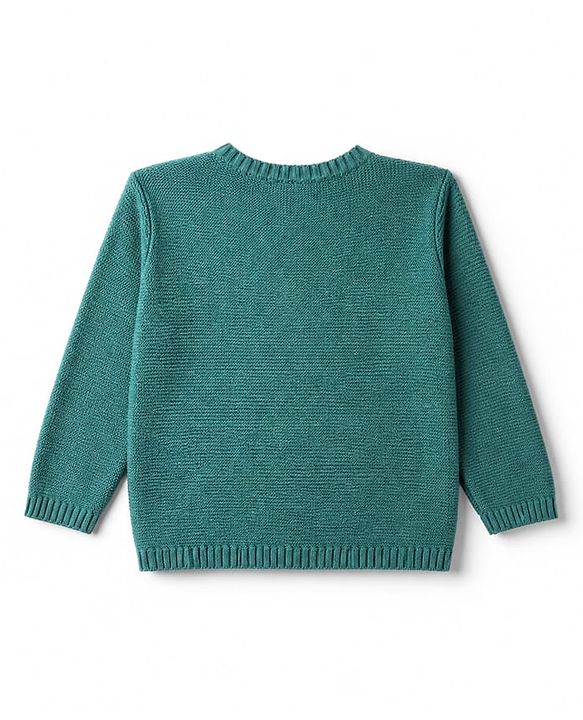 Babyhug 100 % Cotton Knit Front Open Sweater Set With Cap & Bear Applique - Teal Blue