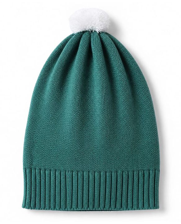 Babyhug 100 % Cotton Knit Front Open Sweater Set With Cap & Bear Applique - Teal Blue