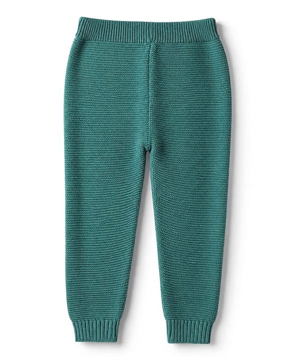 Babyhug 100 % Cotton Knit Front Open Sweater Set With Cap & Bear Applique - Teal Blue