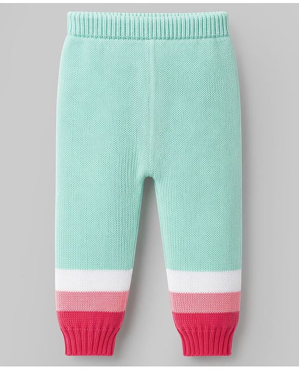 Babyhug Natural 100% Cotton Knit Full Sleeves Colour Block Sweater Set with Cap -Sea Green