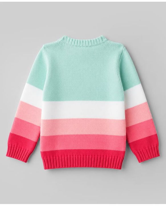 Babyhug Natural 100% Cotton Knit Full Sleeves Colour Block Sweater Set with Cap -Sea Green