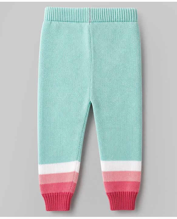 Babyhug Natural 100% Cotton Knit Full Sleeves Colour Block Sweater Set with Cap -Sea Green
