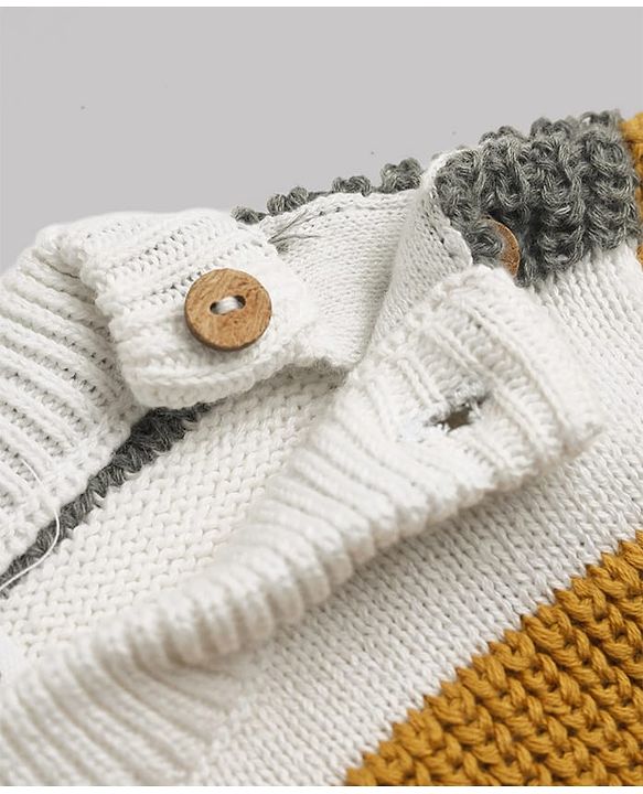 Babyhug 100% Cotton Knit Full Sleeves Striped Sweater Set with Cap - White