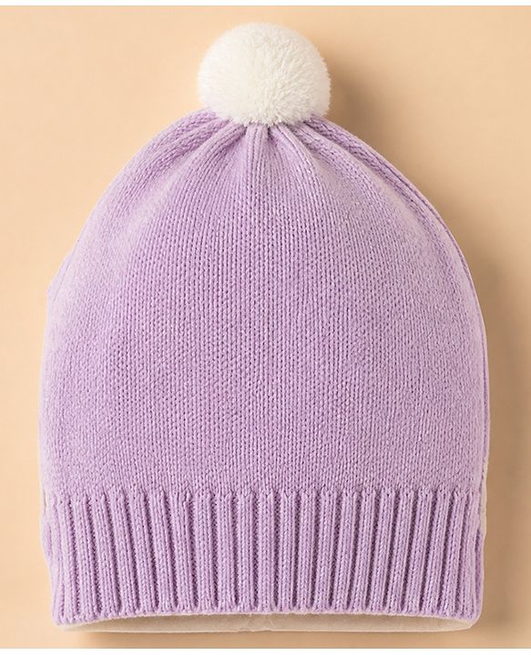 Babyhug 100% Cotton Knit Full Sweater sets with Cap & Floral Design - Lavender