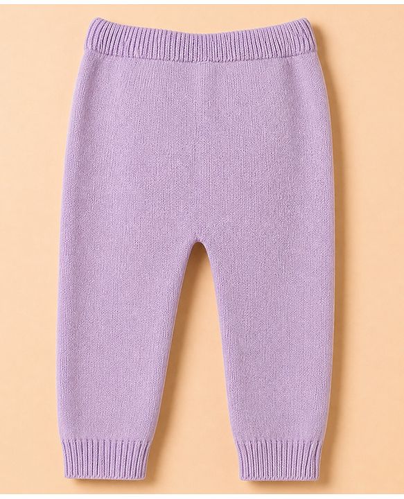 Babyhug 100% Cotton Knit Full Sweater sets with Cap & Floral Design - Lavender
