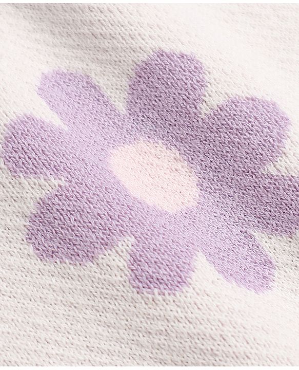 Babyhug 100% Cotton Knit Full Sweater sets with Cap & Floral Design - Lavender