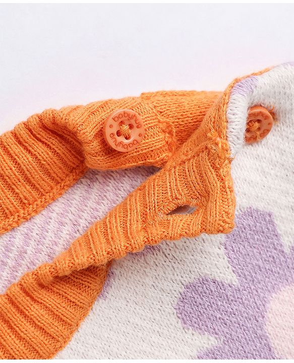 Babyhug 100% Cotton Knit Full Sweater sets with Cap & Floral Design - Lavender