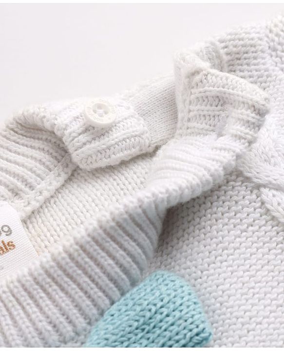 Babyhug Natural 100% Cotton Knit Full Sleeves Winter Wear Romper With Bow Applique - Light Blue