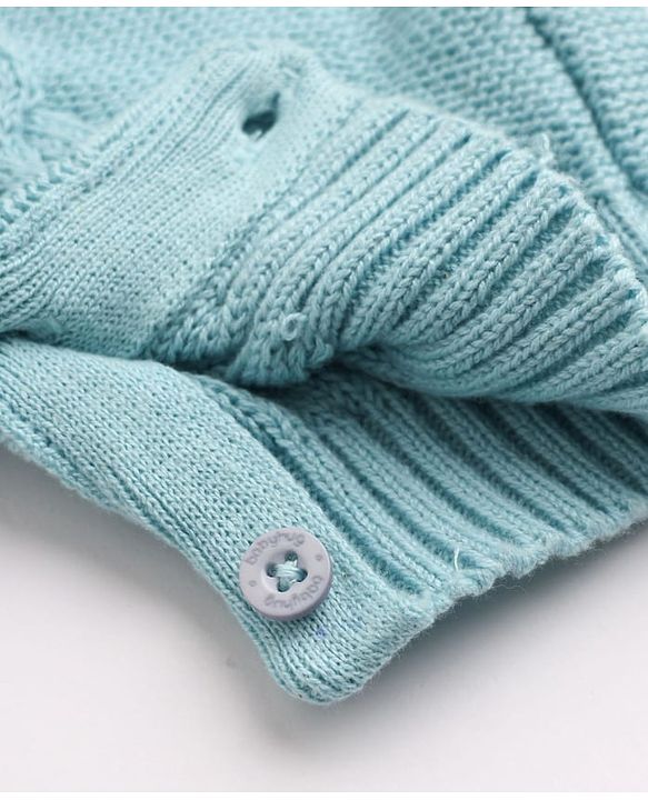 Babyhug Natural 100% Cotton Knit Full Sleeves Winter Wear Romper With Bow Applique - Light Blue