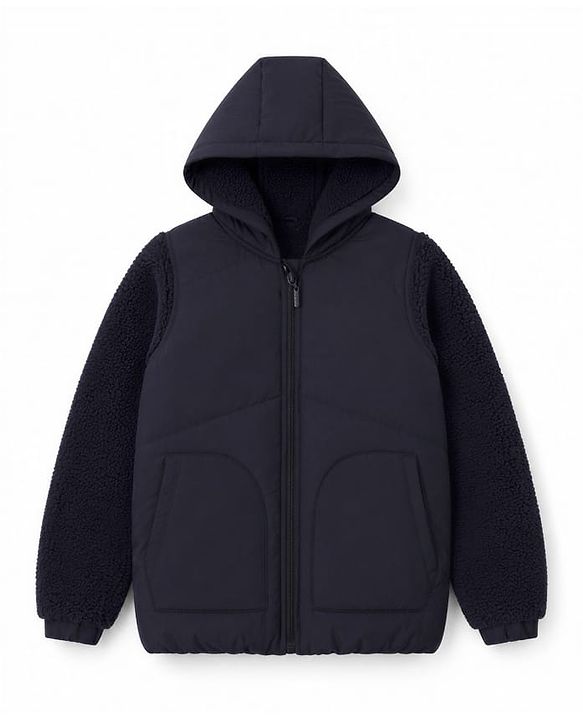 Pine Kids Woven Hooded Jacket with Full Sleeves - Navy Blue