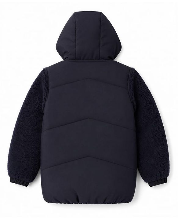 Pine Kids Woven Hooded Jacket with Full Sleeves - Navy Blue