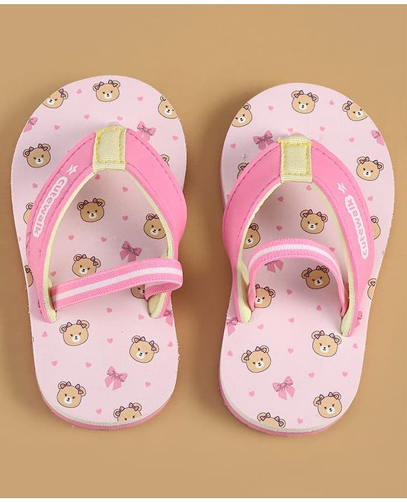 Cute Walk by Babyhug Back Strap Flip Flops with Bear Print - Pink