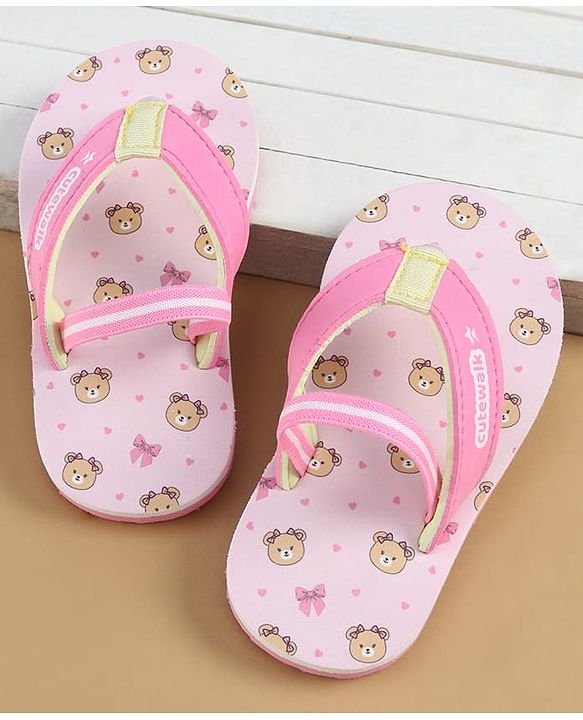 Cute Walk by Babyhug Back Strap Flip Flops with Bear Print - Pink