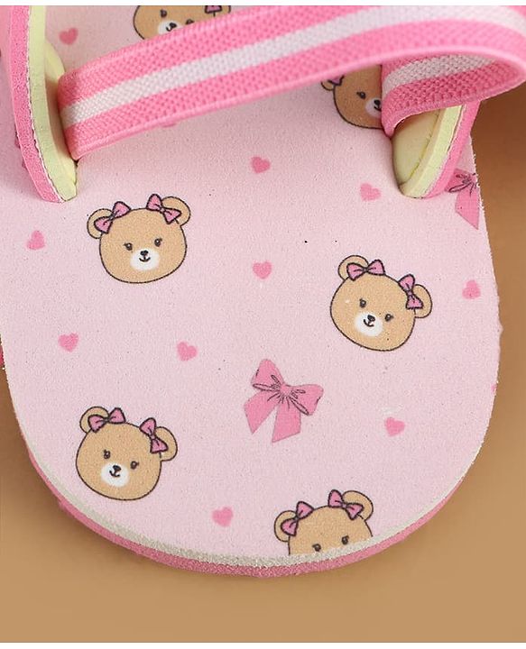 Cute Walk by Babyhug Back Strap Flip Flops with Bear Print - Pink