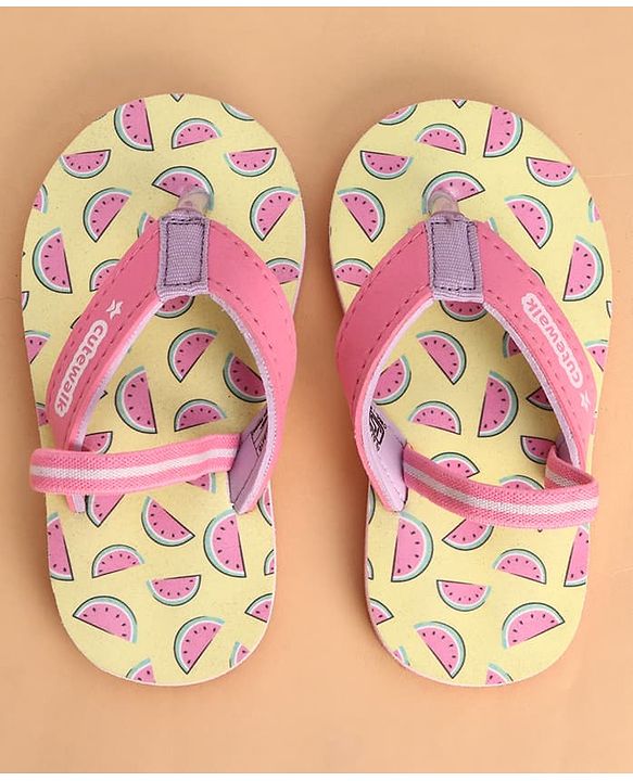 Cute Walk by Babyhug Back Strap Watermelon Printed Flip Flops - Yellow & Pink