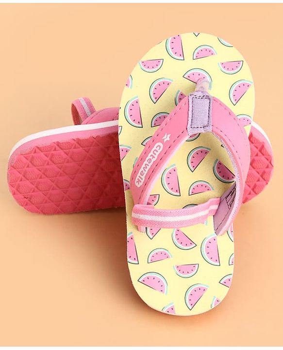 Cute Walk by Babyhug Back Strap Watermelon Printed Flip Flops - Yellow & Pink