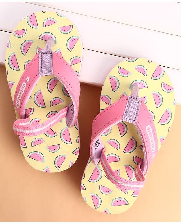 Cute Walk by Babyhug Back Strap Watermelon Printed Flip Flops - Yellow & Pink