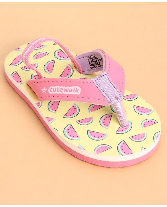 Cute Walk by Babyhug Back Strap Watermelon Printed Flip Flops - Yellow & Pink